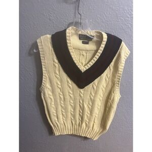 Vintage Polo Ralph Lauren Yellow Cable Knit Tennis V-Neck Sweater Vest Medium